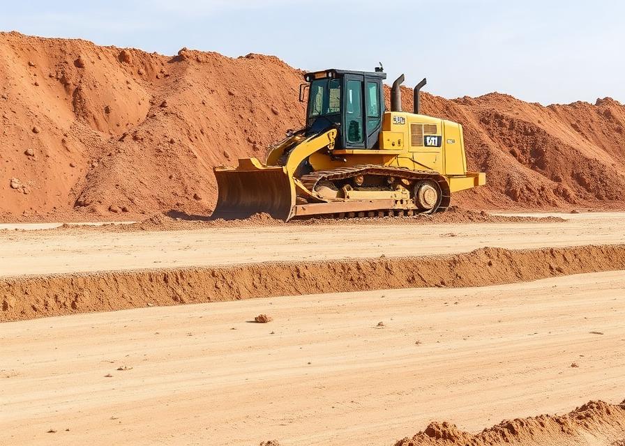 Bouteur effectuant le nivellement d'un terrain